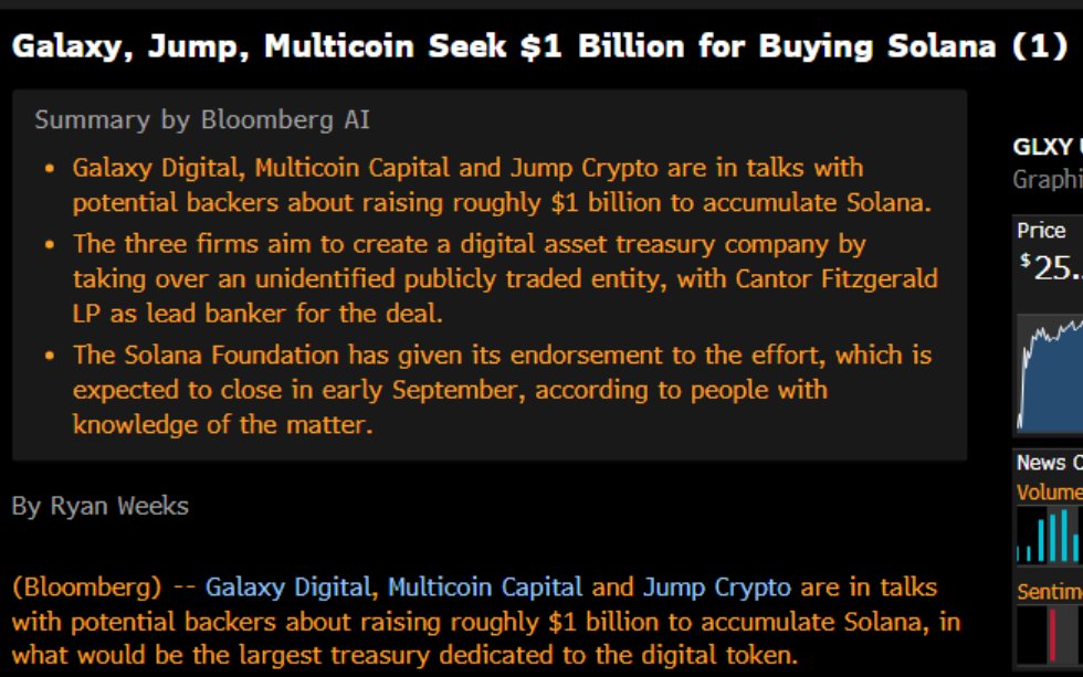 Galaxy, Jump, Multicoin Pursue $1 Billion Solana Treasury