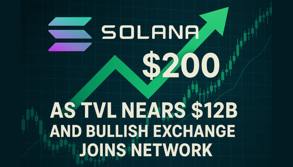 Solana Hits $200 as TVL Nears $12B and Bullish Exchange Joins Network